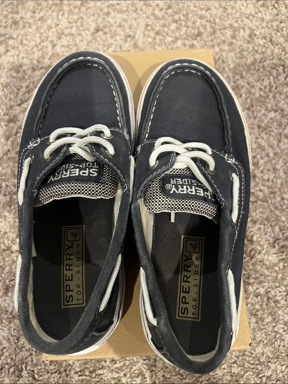 Sperry Boys Kids Youth Sperry Top Sider Halyard Brown Navy Blue Canvas Boat